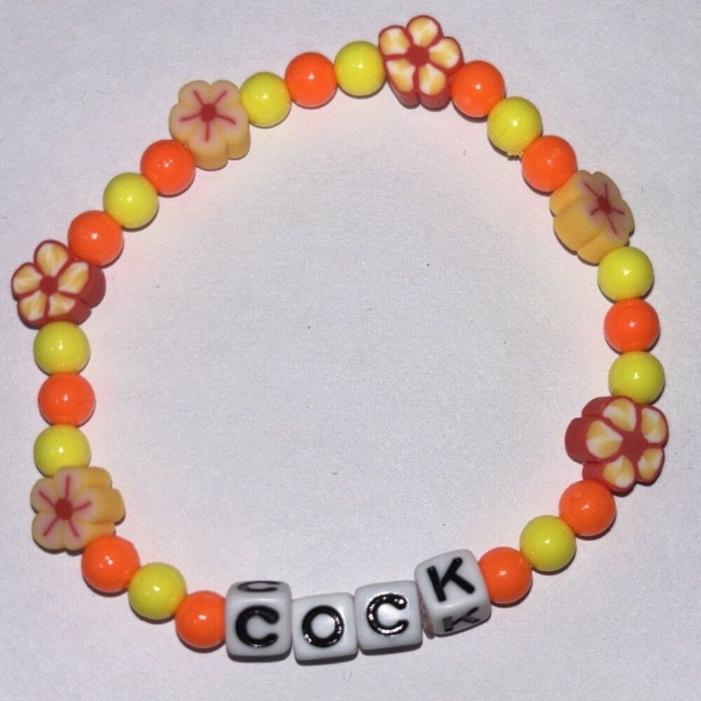 Handmade Bead Bracelet Orange Flower Charm C*ck Letter Beads Novelty Jewelry